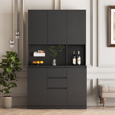 LOVMOR  74" Kitchen Pantry Cabinet with Charging Station,White
