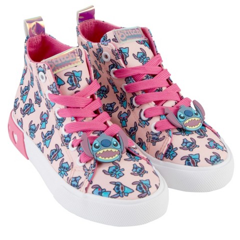 Disney Girls Lilo & Stitch Sneakers - Lilo and Stitch High Top Athletic Shoes - Lilo and Stitch High Top Lace Up Sneakers (Light Pink, 11)