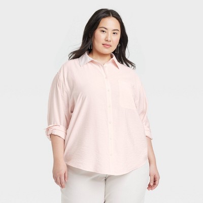Women's Oversized Long Sleeve Crinkle Button-Down Shirt - A New Day™