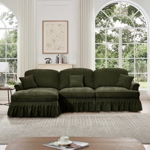 VASIP  L-Shaped 3-Seat Deep Seat Chenille Modular Sectional Sofa  with Flared Arms ,Removable Ruffle Skirt and  Movable Ottoman ,for Living Room - 1 of 4