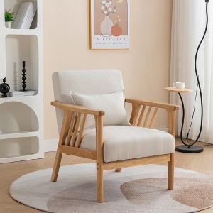 SEYNAR Mid Century Boucle Uplostered Soild Wood Accent Armchair with Pillow - 1 of 4