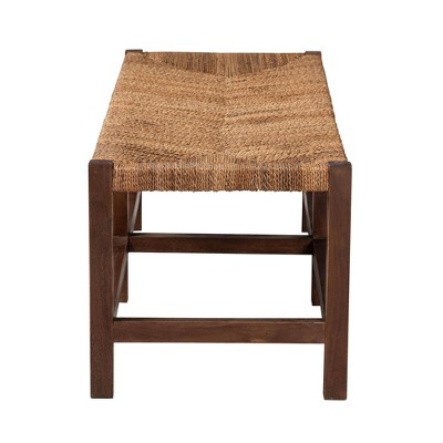 Liza Natural Seagrass and Acacia Wood Bohemian Accent Bench