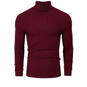 Men's Stretch Muscle Tshirts Turtleneck Long Sleeve Knit Tees Casual Slim Fit Basic Shirt Tops - 1 of 4