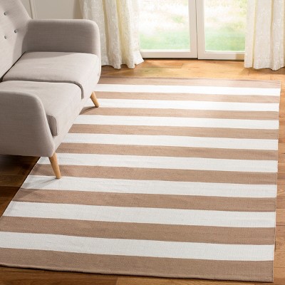 Sand and Ivory Handwoven Cotton Striped Area Rug
