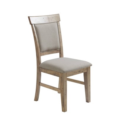 Rustic Linen Upholstered Wood Side Chair in Weathered Gray