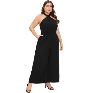Women'S Large Size Cross Halter Backless Waist Jumpsuit Wide Leg Pants - 1 of 1