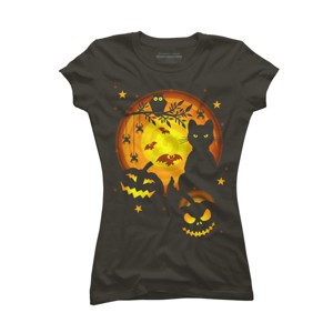 Junior's Design By Humans Halloween Kitty By artizan16 T-Shirt - 1 of 3