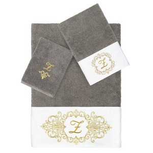 Linum Home Textiles 100% Turkish Cotton MONICA Gold Thread 3PC Embellished Towel Set - 1 of 4