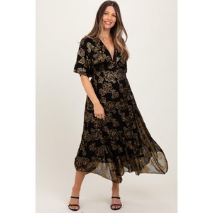 PinkBlush Black Metallic Floral Jacquard Overlay Maternity Maxi Dress - 1 of 4