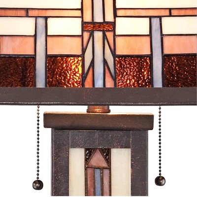 Mission Bronze 28" Table Lamp with Stained Glass Shade and Nightlight