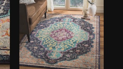 Monaco Square Black and Blue Boho Chic Area Rug