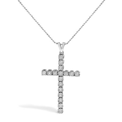 Haus of Brilliance Silver 1/4 Cttw Diamond Miracle Set Cross Unisex Pendant Necklace