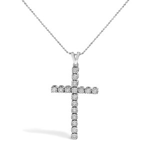 Haus of Brilliance Silver 1/4 Cttw Diamond Miracle Set Cross Unisex Pendant Necklace - 1 of 4