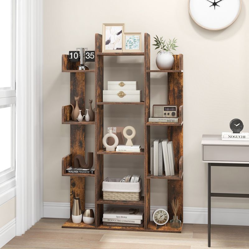Costway Bookshelf Tree-Shaped Bookcase with 13 Storage Shelf Rustic Industrial Style, 5 of 11