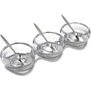 Nambe Braid Triple Condiment Set with Spoons, Silver - 1 of 4