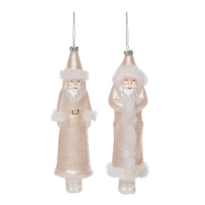 Transpac Glass Fur Hat Santa Ornament Set of 2 Christmas Home Decorations