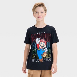 Boys' Super Mario Short Sleeve T-Shirt - Black - 1 of 4