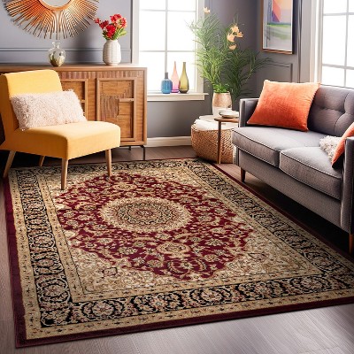Elegant Red Medallion 8' x 10' Easy-Care Synthetic Area Rug