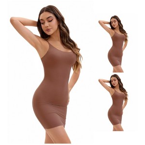 INSPIRE CHIC Women's 3 Packs Adjustable Spaghetti Strap Cami Full Slips Tummy Control Under Dress Nightwear - 1 of 4