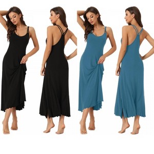 INSPIRE CHIC Women's 2 Pcs Pajama Dress Sleeveless Backless Full Slip Camisole U Neck Midi Nightgowns - 1 of 4