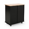 Vynxaria Kitchen Island Cart - Storage, Rolling Side Table with Large Rubberwood Worktop, Cabinet & Drawers for Kitchen & Dining Room,Black - 4 of 4
