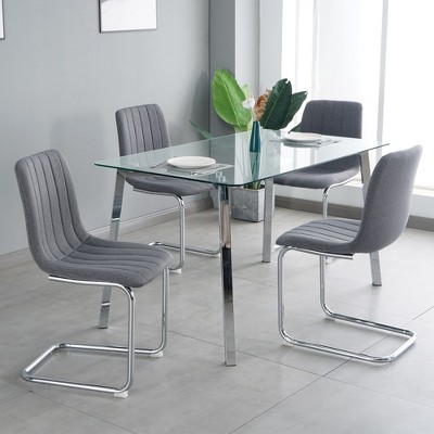 Modern Minimalist Dining Chairs Set Of 4, Ergonomic Accent Backrest Chair, Comfortable Kitchen Chairs With Metal Legs And Upholstered Seat