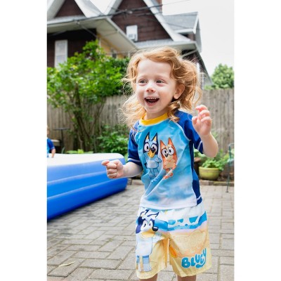 Bluey and Bingo Little Boys Raglan Pullover Swim Rash Guard Swim Trunks Blue 7-8 — фото 2