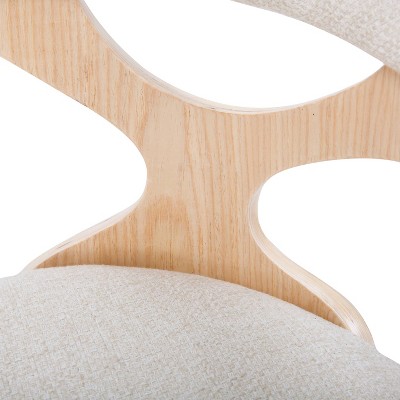 Natural Wood and Cream Faux Leather Swivel Armchair