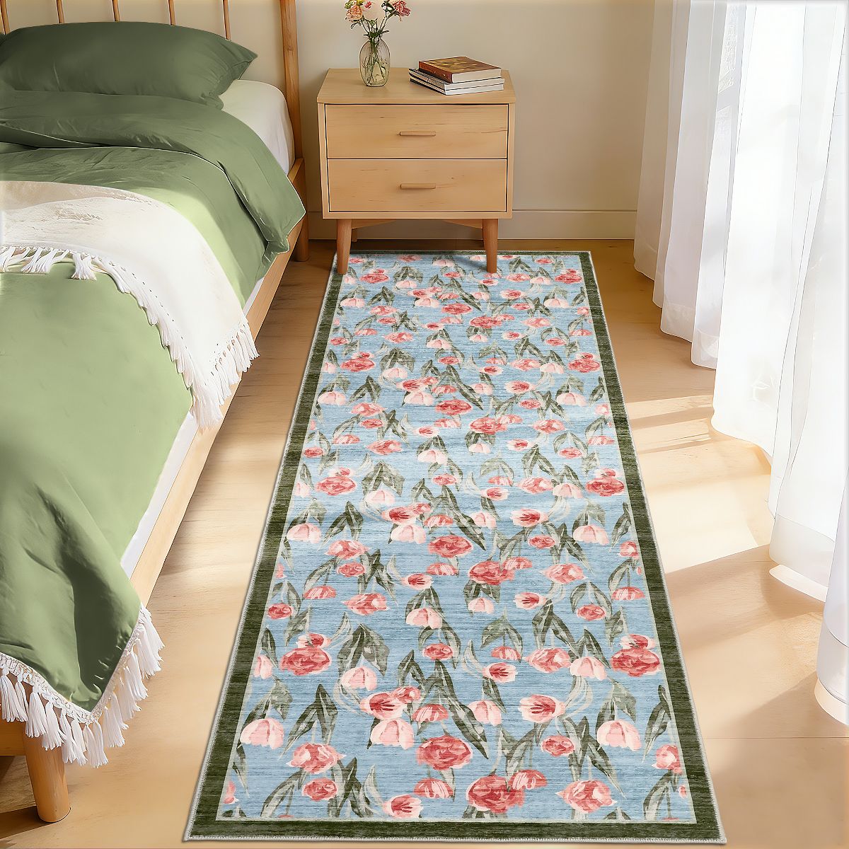 Garvee Tulip Area Rugs for Living Room, Non-Slip Low Pile Washable Carpet, Farmhouse Floral Accent Rug Home Decor - thumbnail 2
