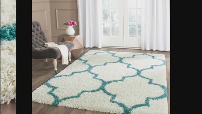 Ivory and Blue High Pile Shag Kids Area Rug