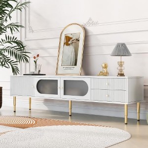 TV Stand, Modern Television Table for TVs Up to 80in, Wooden Center Media Console, Entertainment Center for Living Room, Bedroom, Office, White - 1 of 2
