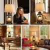ROTTOGOON Rustic Table Lamps for Living Room Single Lantern Bedside Lamps with Oatmeal Tapered Drum Shades for Bedroom Nightstand Hotel - 2 of 4