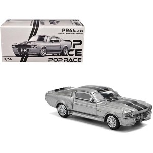 Shelby Mustang GT500 Gray Metallic with Black Stripes 1/64 Diecast Model Car by Pop Race - 1 of 4