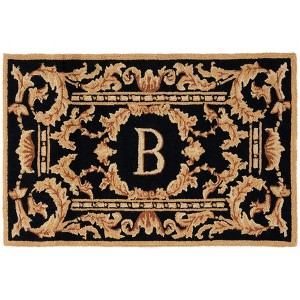 Monogram MON219 Hand Hooked Outdoor Door Mat - Black - 2'6"x4' - Safavieh - 1 of 2