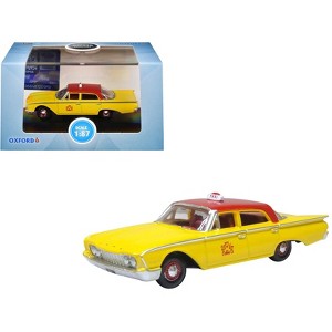 1960 Ford Fairlane Sedan "NYC Taxi" Yellow with Red Top and Interior 1/87 (HO) Scale Diecast Model Car by Oxford Diecast - 1 of 4