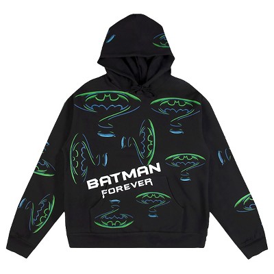 Batman Forever Batman & Riddler Repeat Logo Long Sleeve Black Adult Hooded Sweatshirt