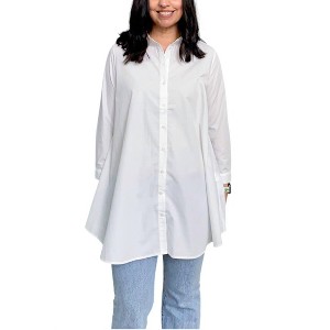 Women's Long Sleeve Button Down Tunic Top - Q2 - 1 of 2