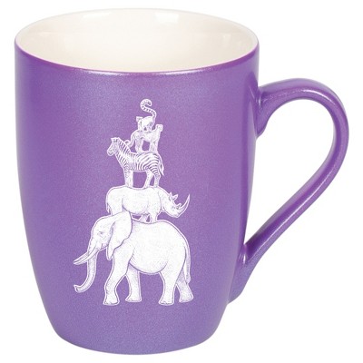 Elanze Designs 10 Ounce Ceramic Decorative Laser Engraved Elephant Rhino Zebra Cheetah Lemur Giftable Novelty Tea Coffee Cup Mug Passion Purple