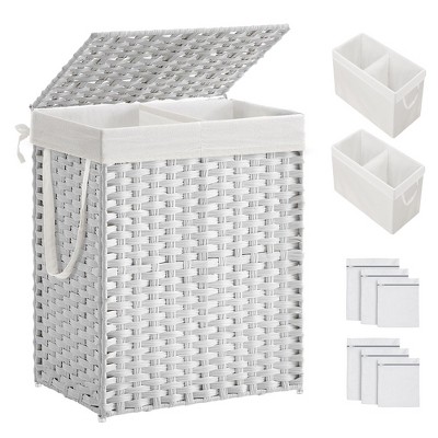 SONGMICS Laundry Hamper with Lid Clothes Hamper with 2 Removable Liner Bags & 6 Mesh Bags