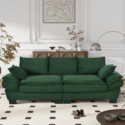 85.4" Modern Curved Corduroy Sofa,Upholstered Couch with Decorative Pillows,2-Seat Living Room Sofa for Apartment-Baofuwish