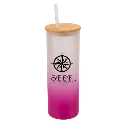 Elanze Designs Seek And You Will Find Compass Matthew 7:7 Wrap-Around Design 25 Ounce Frosted Gradient Glass On-The-Go Coffee Travel Skinny Tumbler