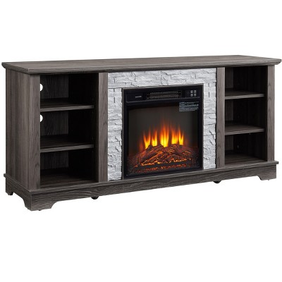 NicBex 58.31 Inch Fireplace TV Stand with 18" Fireplace Insert for TVs Up to 65",Modern Entertainment Console with Open Storage Shelves