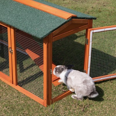 Sevobal Pet Crates and Houses Large Wood Rabbit Hutch Indoor and Outdoor Bunny Cage with Removable Tray and Waterproof Roof, Orange, 58"*17.4"*33.5"