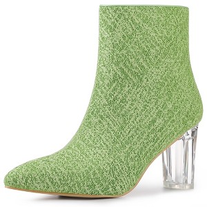 Allegra K Women's Zip Closure Pointed Toe Clear Block Heel Halloween Glitter Ankle Boots - 1 of 4