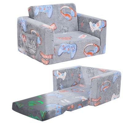 Inhand Kids Sofa, 2-in-1 Soft Toddler Couch Fold Out, Toddler Chair Comfy with Cute Designs, Convertible Sofa to Lounger for Girls and Boys