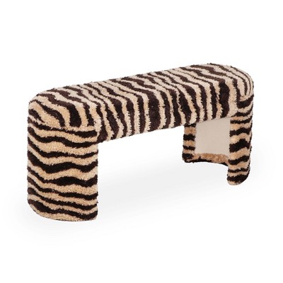 TOV Furniture Zebra Striped Tufted Bench in Brown