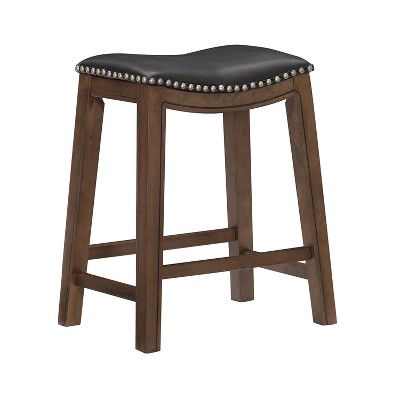 Homelegance 24-Inch Counter Height Wooden Bar Stool with Solid Wood Legs and Faux Leather Saddle Seat Kitchen Barstool Dinning Chair, Brown and Black