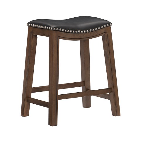 Wooden Bar Stool With Solid Wood Legs, Saddle Seat Bar Stools 24 Inch