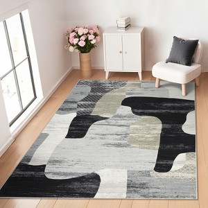 Area Rug Modern Abstract Rugs for Living Room Geometric Non-Slip Backing Low Pile Floor Carpet - 1 of 4