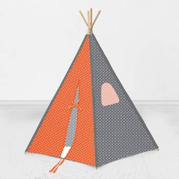 Bacati - Arrows Orange Gray Play Tent for Kids/Toddlers, 100% Cotton Percale Fabric Cover 